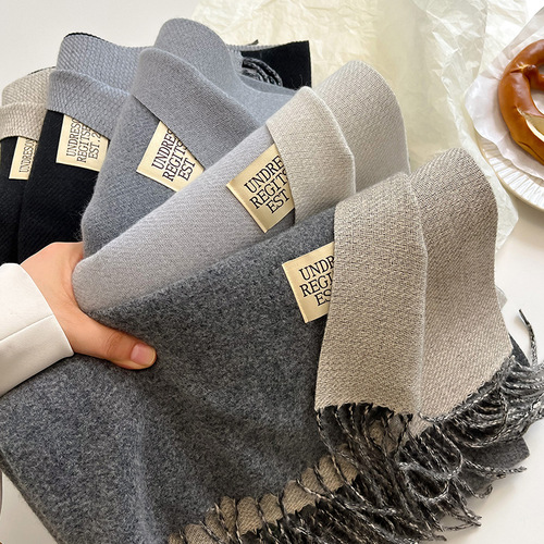  double-sided imitation cashmere scarf for women, autumn and winter warm Korean version for couples, mid-length scarf, solid color, versatile shawl