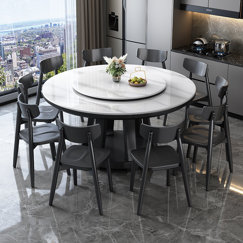 Mesa de comedor de placa de roca moderna minimalista casa pequeño apartamento Hotel mesa de comedor madera maciza Mesa Redonda 1,6 M 10 personas con Tocadiscos