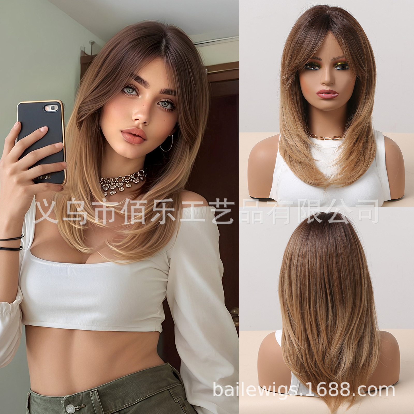 Nuevo negro Rosa flequillo larga recta gradiente de pelo fibra química SEDA NATURAL peluca femenina tocados pelucas fabricante en stock image 21