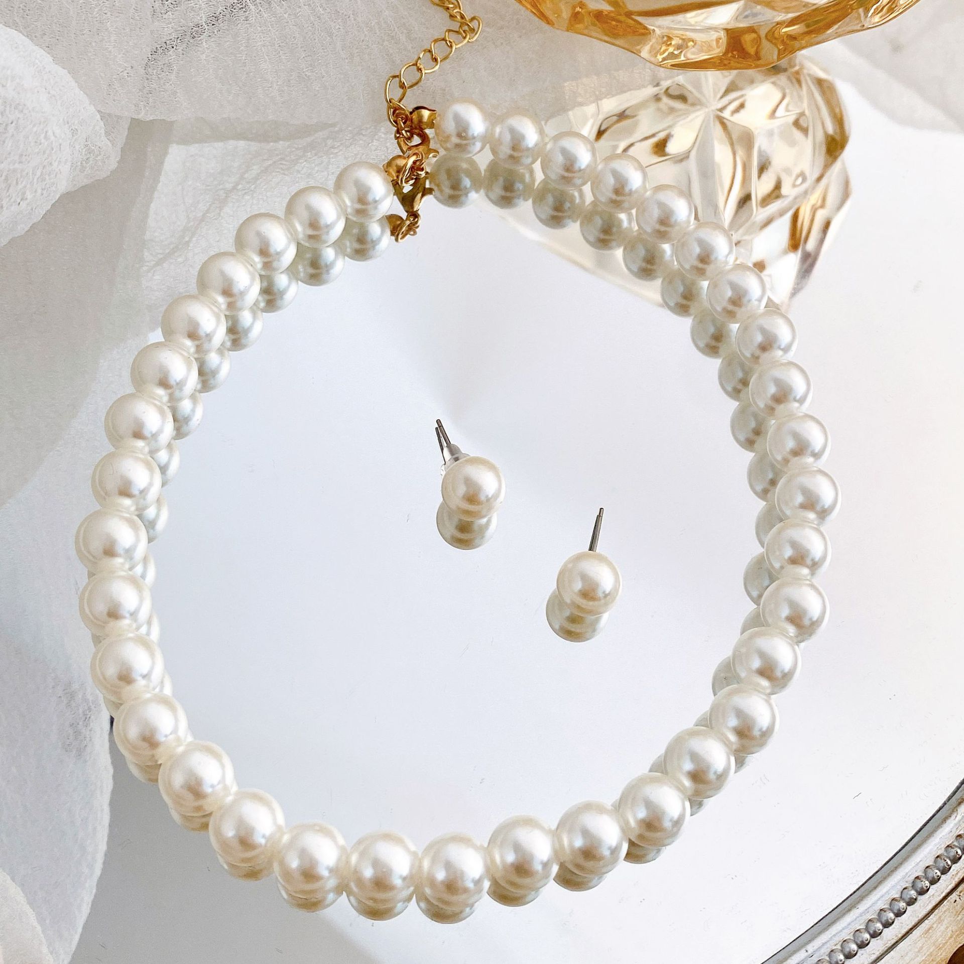 Geometric Pattern Women'S Gender Women's Fashion Geometric Imitation Pearl Alloy Earrings Necklace No Inlaid Jewelry Sets