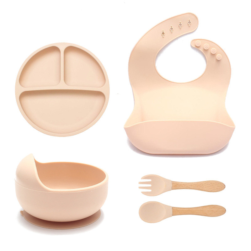 Plato de cena transfronterizo de silicona con ventosa, cuenco de comida integrado, vajilla dividida para bebé resistente a altas temperaturas, juego de ocho piezas al por mayor