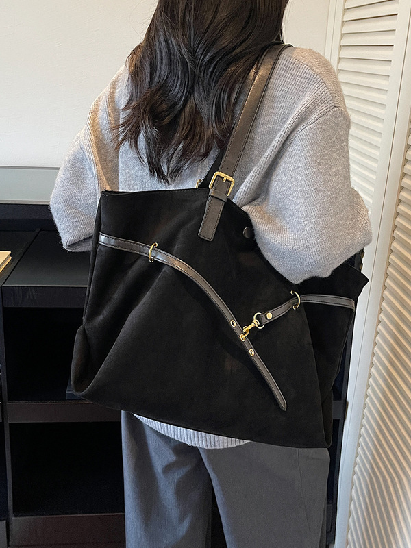 休闲大容量麂皮绒包包女2025新款松弛感通勤单肩包外出上班托特包|undefined
