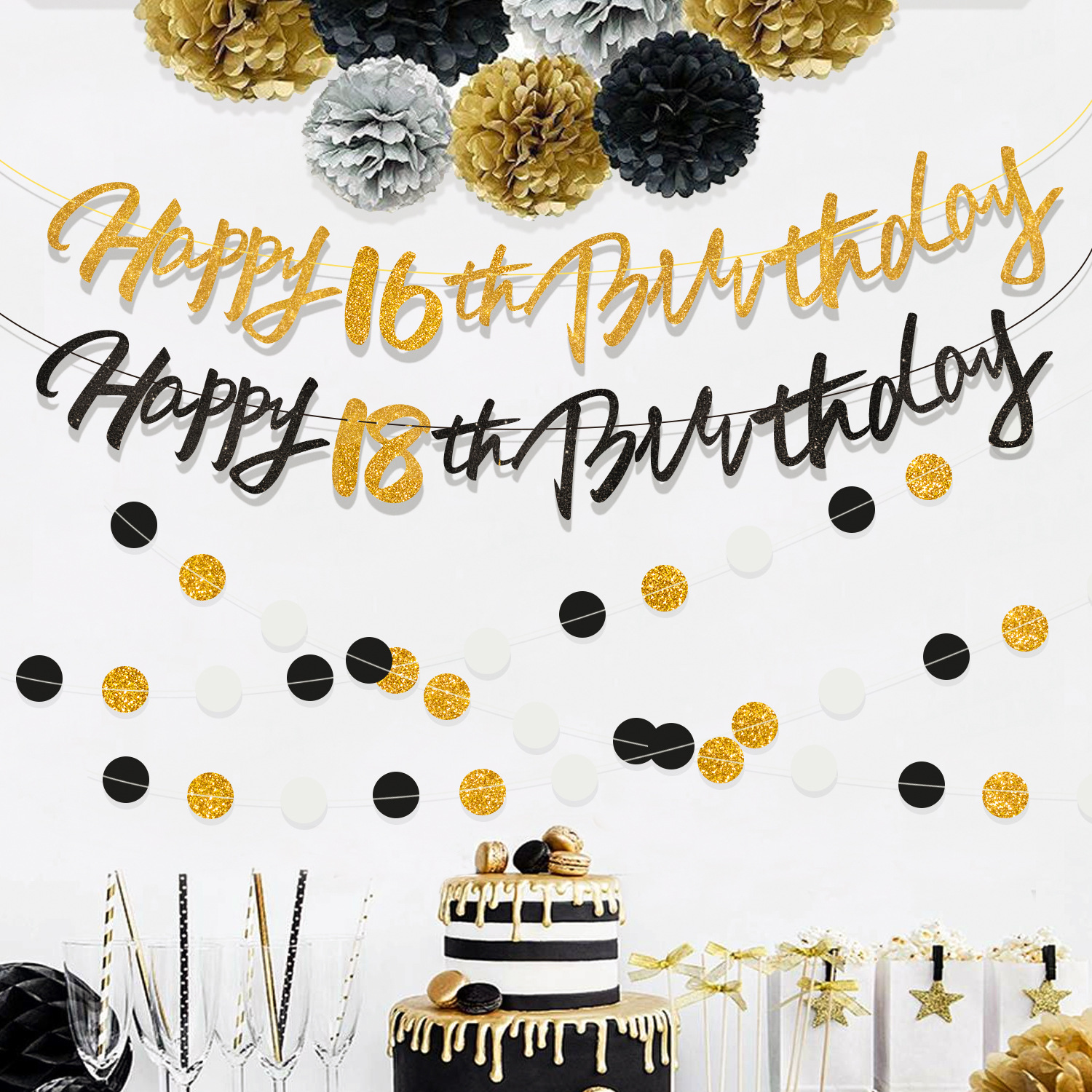 Cebella dorada combinación de letras de dibujo de bandera de cumpleaños de Jin Cong años banner feliz cumpleaños decoración suministros