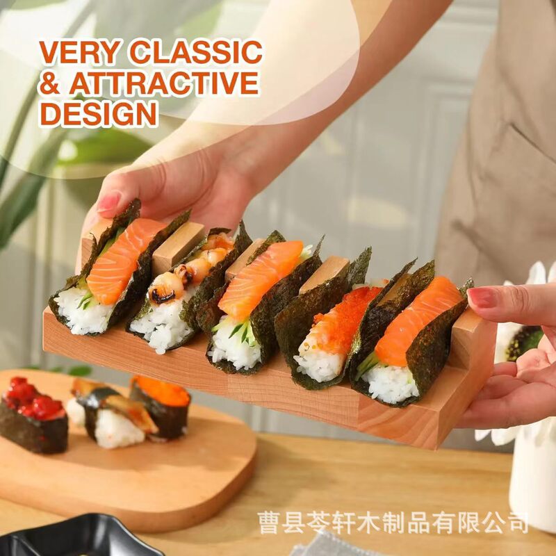 Solid Wood Sushi Taco Stand, Sushi Hand Roll Rack, Service Board Display Stand, Multifunctional Home Restaurant Rice Ball Stand