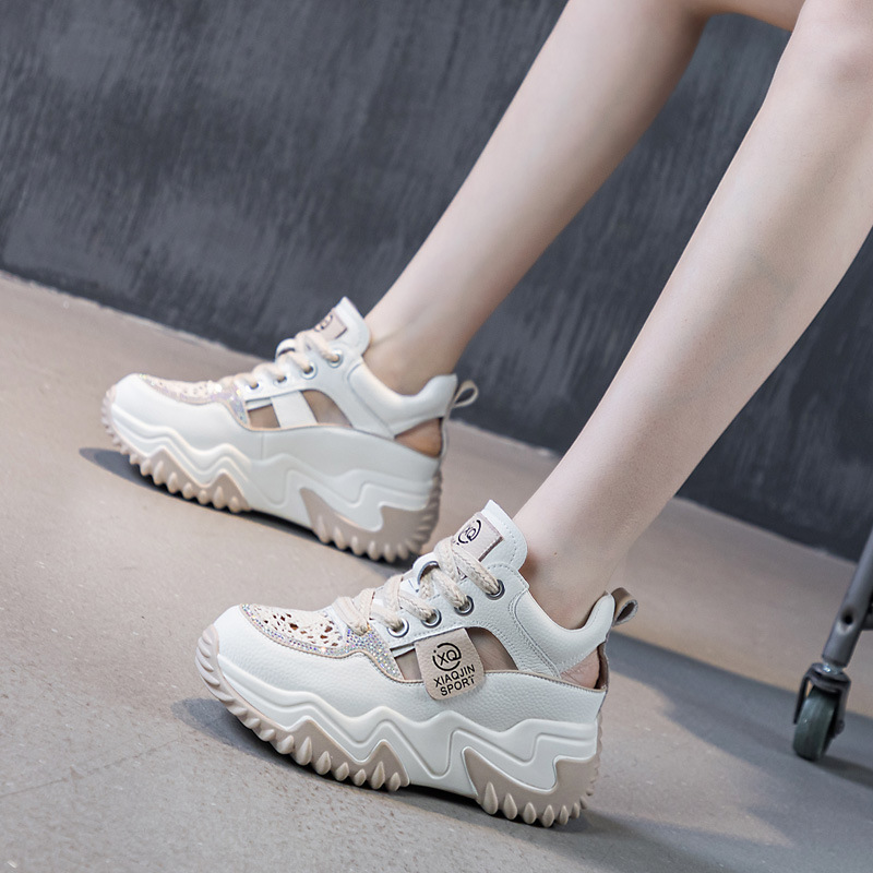 2025 Summer New Women's Shoes Wholesale Flat Thick-Soled Height-Increasing Wedge Casual Dad Shoes Women's Mesh Shoes Dropshipping