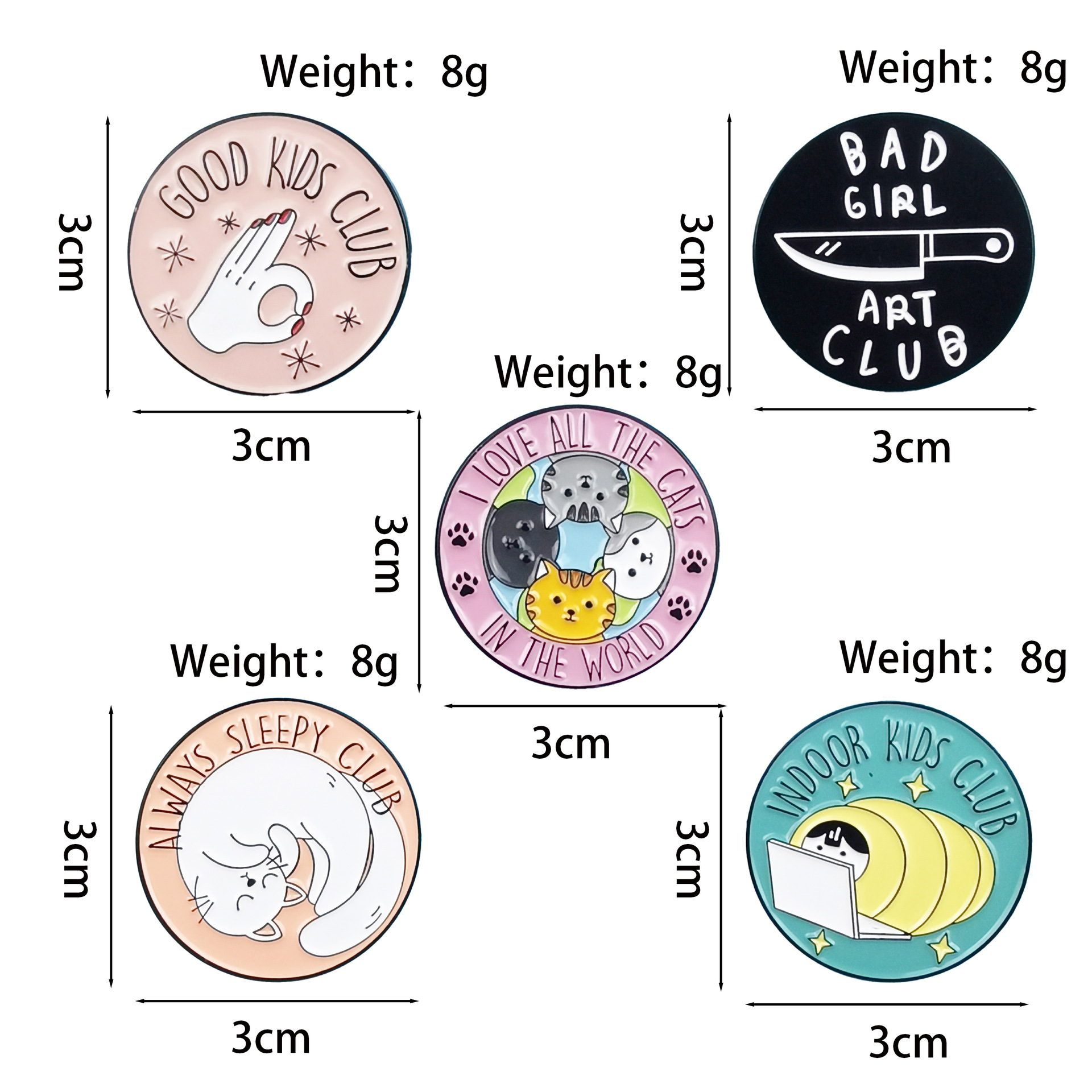 Personalidad humor broche inglés dibujos animados lindo patrón aleación insignia redonda accesorios de pin fijo spot transfronterizo