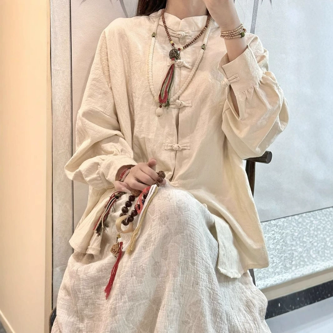 Хлопок и льна новый китайский топ литературный стиль женский стиль