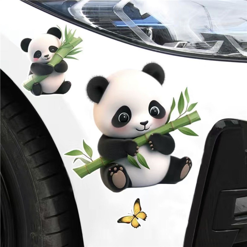 Cute Bamboo Panda Cartoon Car Sticker Car Door Decoration Large Area Scratch Blocking Cartoon Sticker Scratch Blocking