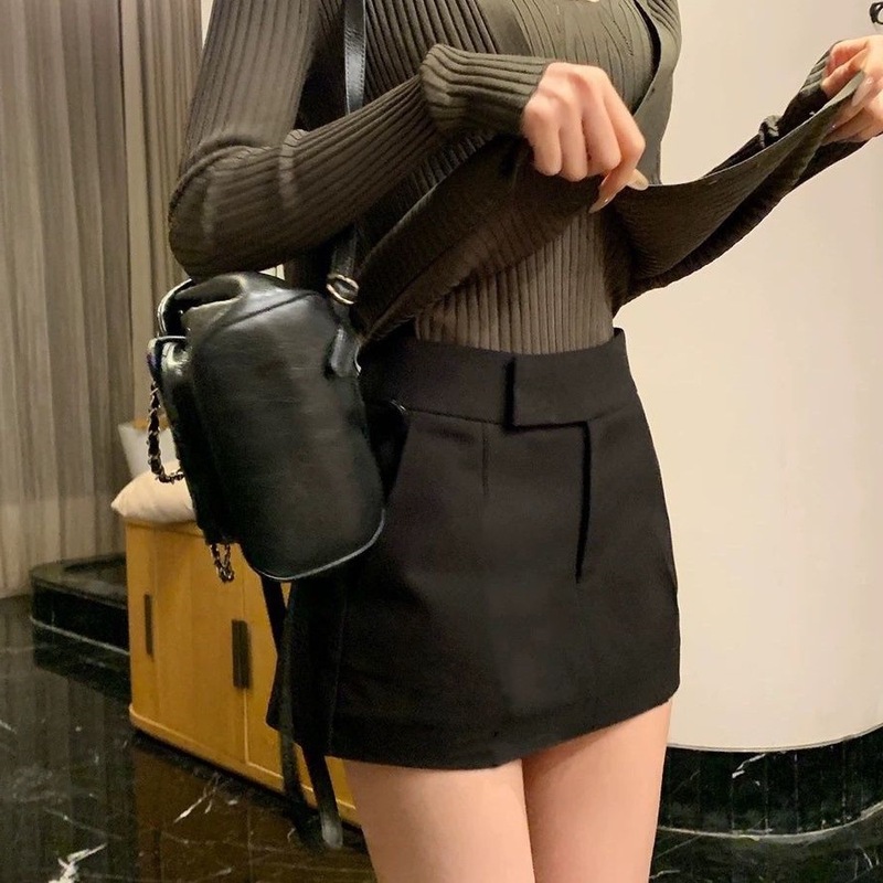 2025春夏卡其色短裙英伦风简约西装A字半身裙女高腰百搭辣妹短裙|undefined