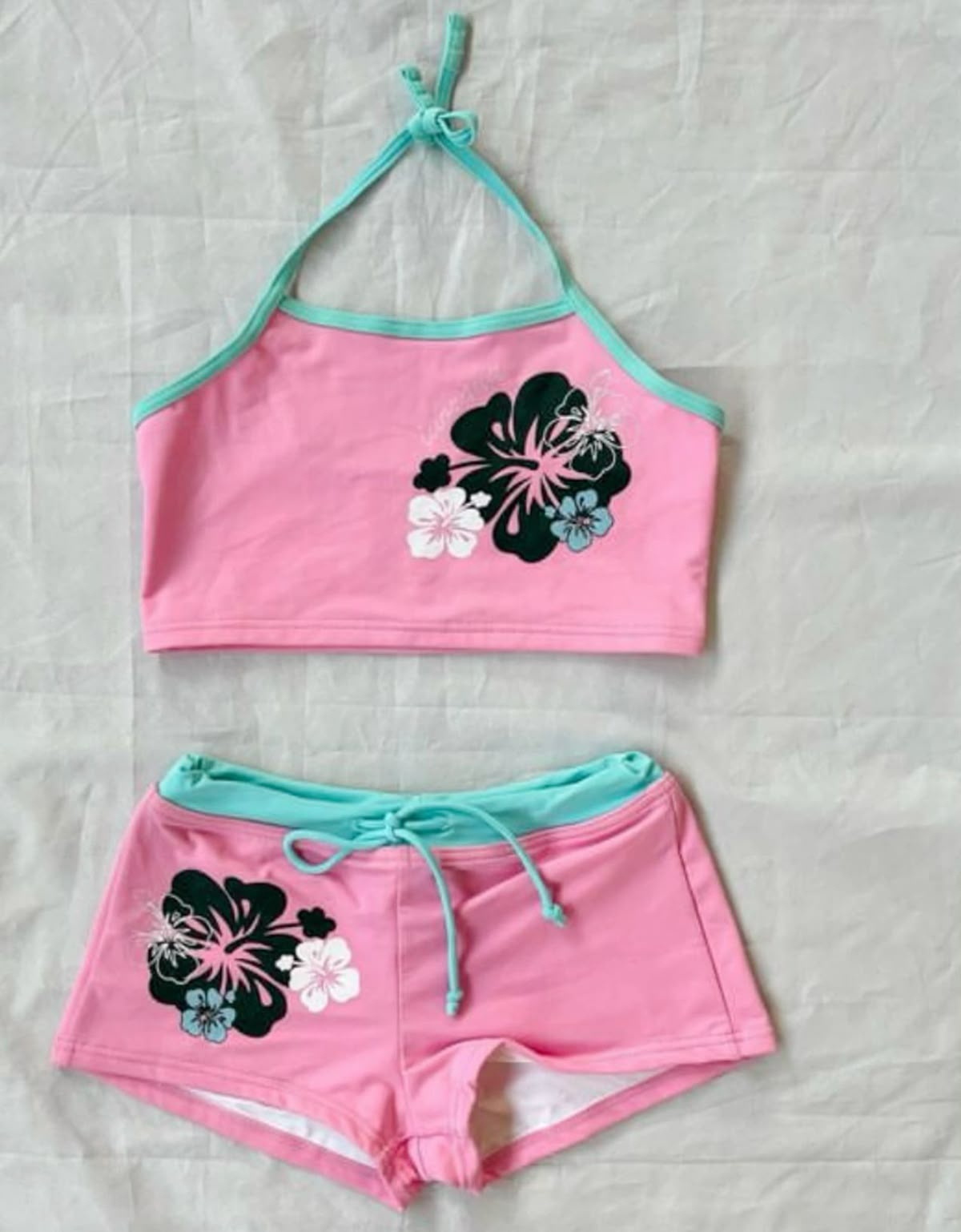 Y2K Retro Floral Print Bikini Set, Women's Two-Piece Swimsuit For Beach Club, Sexy Triangle Top & High-Cut Bottom, Adjustable Ties_ecoleips.com