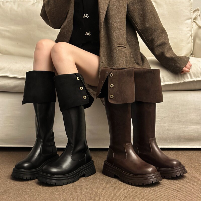 British-style chunky-heeled knee-high boots for women, 2026 autumn new model, thick-soled dual-wear high boots, stylish and versatile motorcycle boots British-style chunky-heeled knee-high boots for women, 2026 autumn new model, thick-soled dual-wear high boots, stylish and versatile motorcycle boots