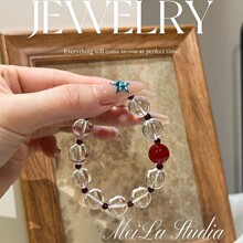 天然白水晶红玛瑙潮流百搭个性手工制作手链手镯男女气质设计饰品