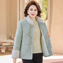 妈妈装加绒外套中老年女装棉袄2025秋冬新款国风仿水貂绒毛呢上衣