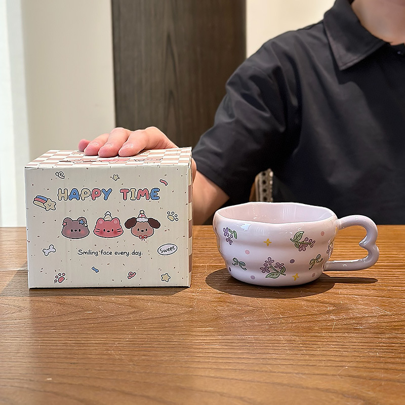 花朵早餐杯高颜值马克陶瓷水杯子盖勺可爱礼盒生日创意伴手礼男女|undefined