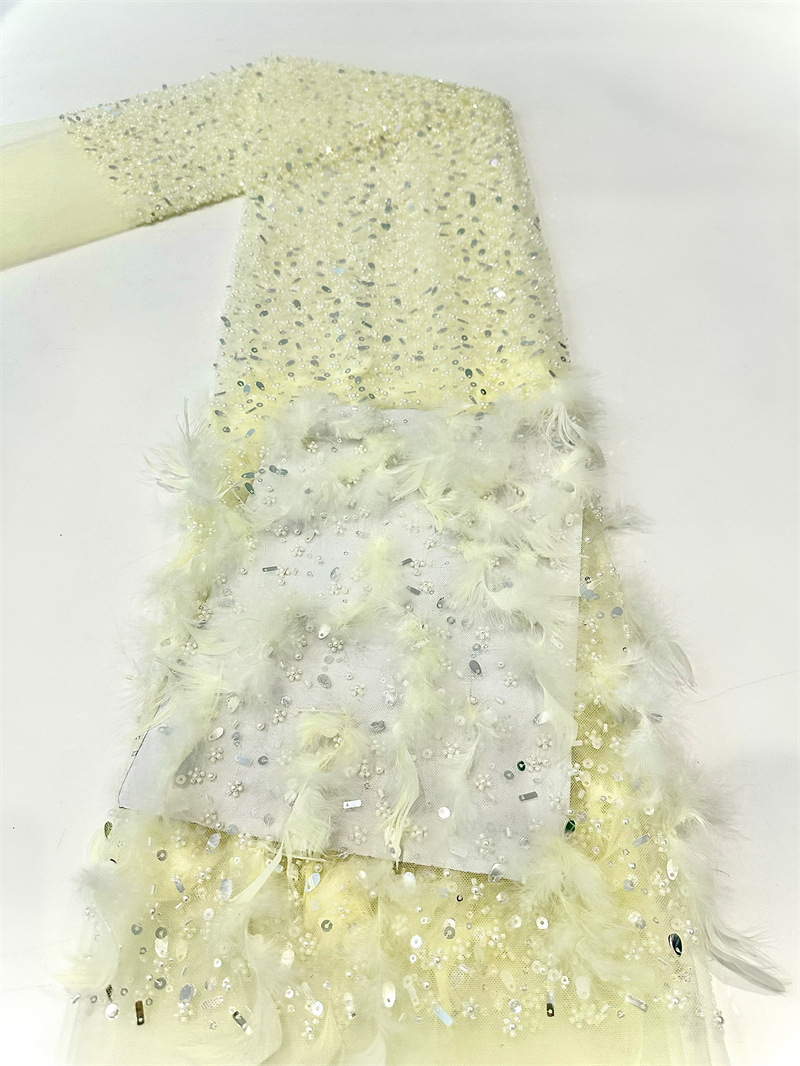 Pluma bordada sequinilla tejido bordado sequinilla alta industria pesada hada vestido de boda vestido tela de moda image 11