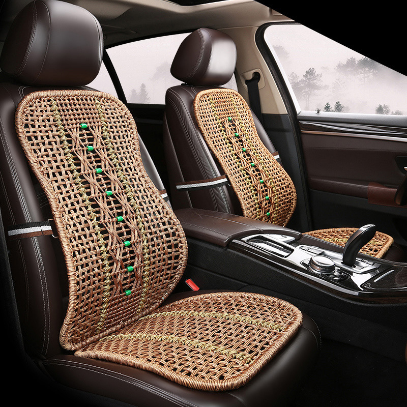 Qìchē – Cool pad Steel Pipe Hand-Woven - 1-lumbar-support-1-seat-cushion-fish-pattern-brown
