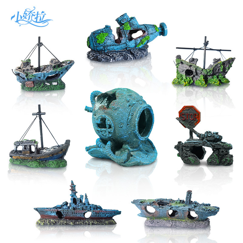 Adorno de Naufragio para Acuario, Decoración para Pecera, Paisajismo, Barco de Resina, Refugio, Modelo de Barco Vintage Transfronterizo