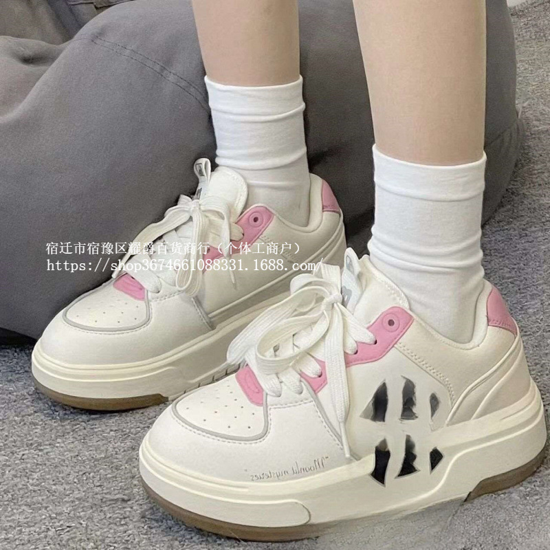 Putian pure original Korean ML Yankees NY pink and gold unisex couple's thick-soled height-increasing casual versatile sports skateboard shoes