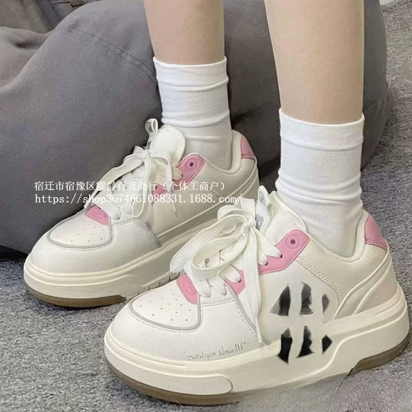 Putian pure original Korean ML Yankees NY pink and gold unisex couple's thick-soled height-increasing casual versatile sports skateboard shoes