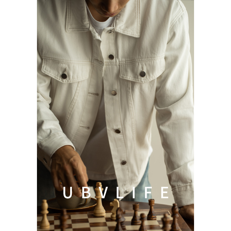 American Old Money Style Mature Casual Heavy-Duty White Denim Jacket for Men 2026 Spring New Workwear Short Jacket