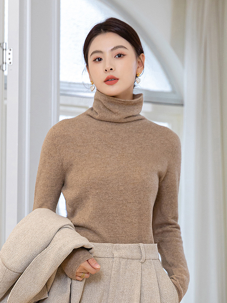 Wool Cashmere Knitwear Women's Autumn and Winter New Pile Collar Bottoming Shirt Maillard Style Turtleneck Inner Knitwear