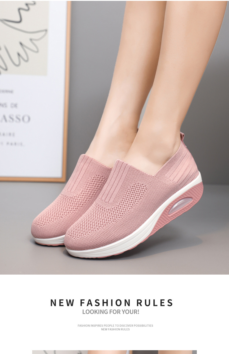 Women's New Spring Autumn Models, Fly-knit Mesh Slip-on Socks, Thick-soled Casual Shoes, Breathable And Lightweight_vogvips.com