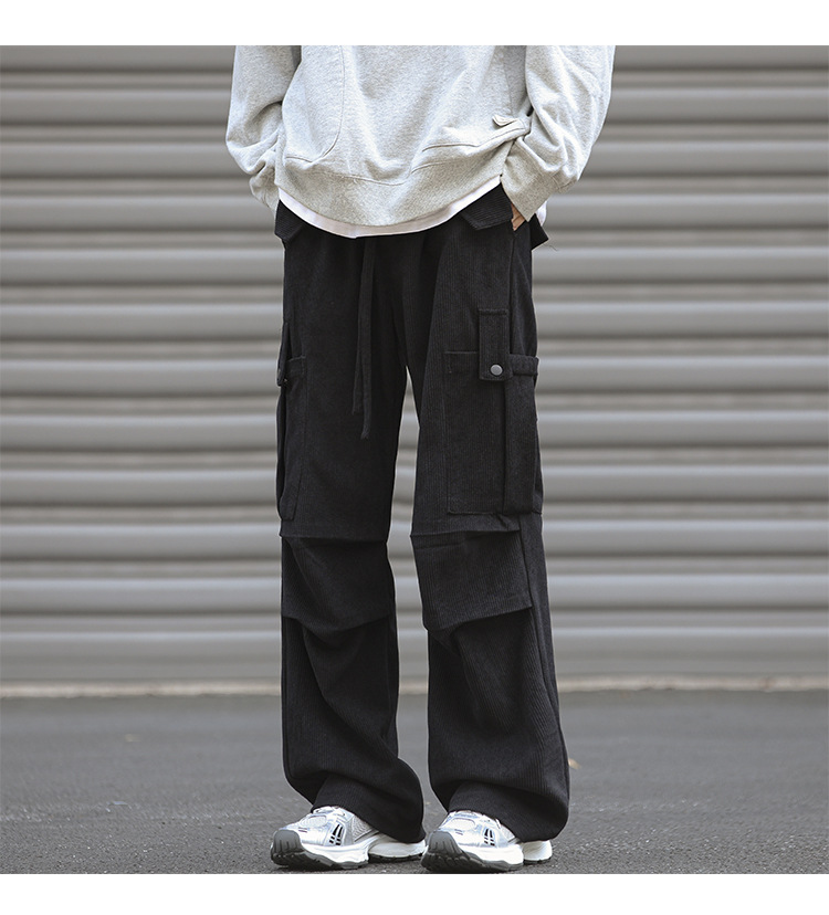 Winter corduroy oversized men's pants, loose plush and thickened work clothes pan's street versatile wide leg_voghion.com