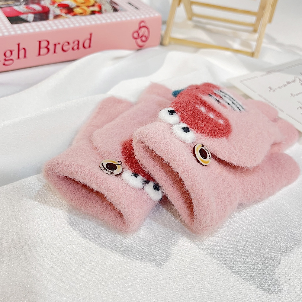 Impresión de dibujos animados coreanos dinosaurios guantes de niños lindos ociosos tejidos gruesos flip-up escritura guantes de cinco dedos