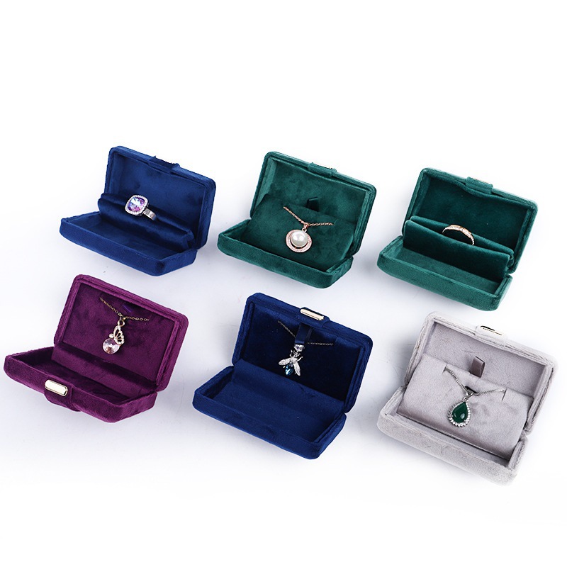 Caja de embalaje de joyería de terciopelo, colgante portátil, caja de embalaje de collar, caja de anillo de joyería ligera y compacta