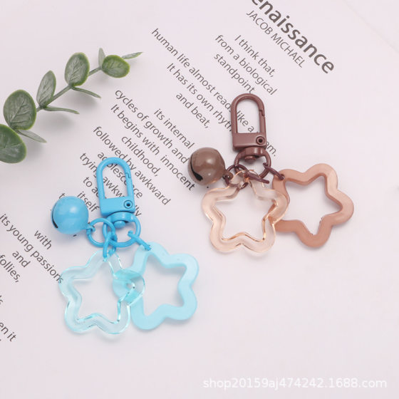 New color acrylic hollow five-pointed star keychain pendant cute paint Bell accessories earphone cover decoration