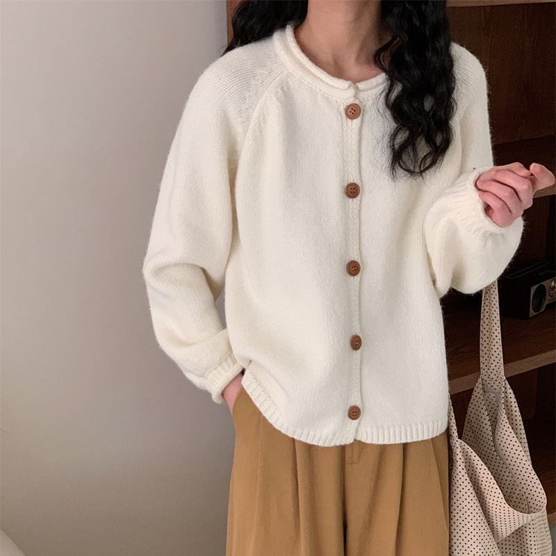 Nuevo estilo coreano de otoño y invierno simple estilo de viento sólido color completo retro cardigan de punto suéter de viento relajado abrigo abrigo image 1