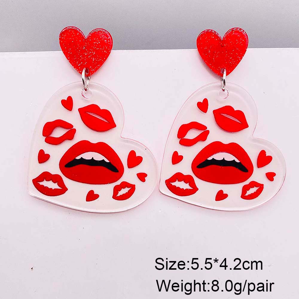Acrylic Material 1 Pair Casual Lips Heart Shape Arylic Drop Earrings