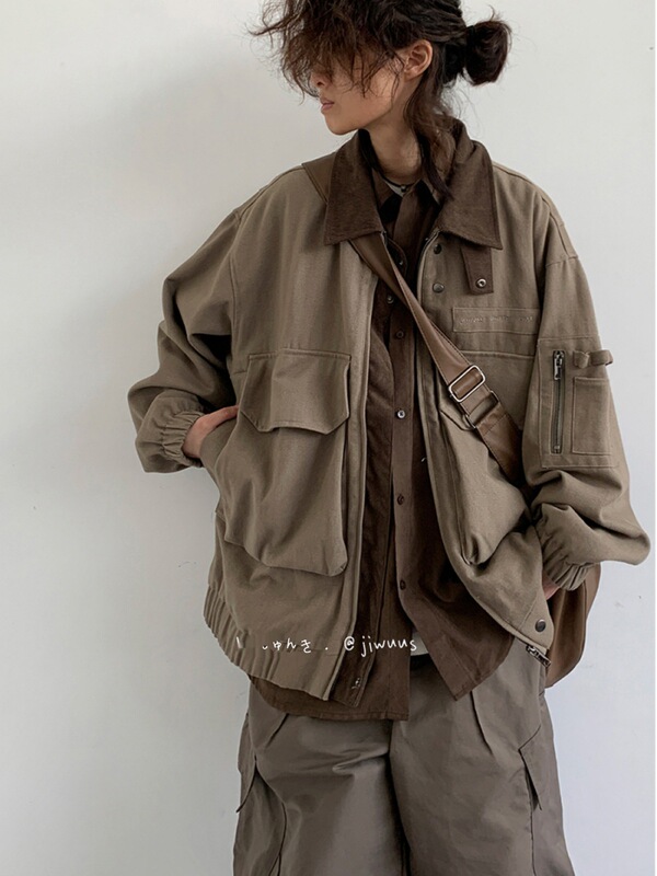 Spring and Autumn Japanese Style Vintage Multi-Pocket Lapel Work Jacket Men's and Women's Casual Loose All-match Waste Earth Style Jacket Spring and Autumn Japanese Style Vintage Multi-Pocket Lapel Work Jacket Men's and Women's Casual Loose All-match Waste Earth Style Jacket