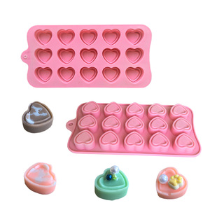 15 Consecutive Double Heart Chocolate 843 Silicone Mold DIY Biscuit Jelly Candy Cake Decoration Baking Mold