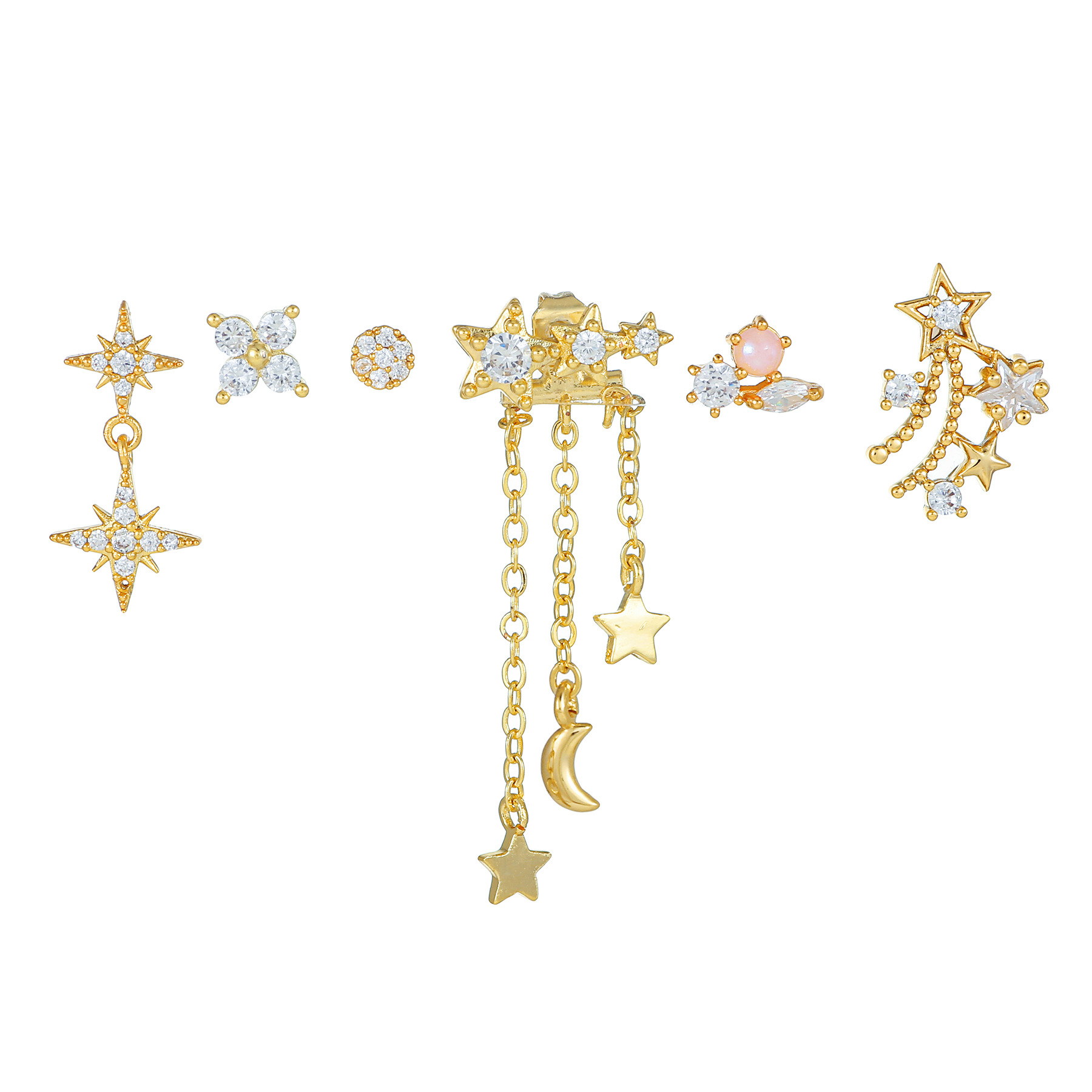 Star Pattern 1 Set Fashion Star Copper Inlay Zircon Earrings