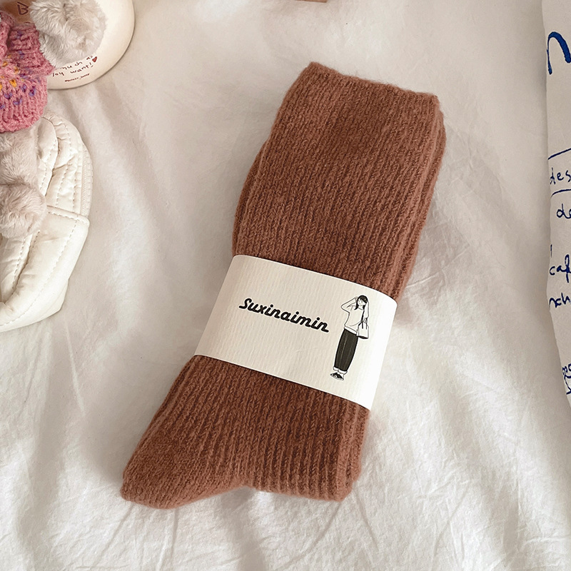 Suxinaimin invierno cordón espesado calcetines dopamina color doble aguja pila calcetines japonés cálido media pantorrilla Calcetines