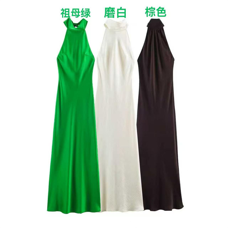 Foreign Trade Wholesale European and American Style Women's Clothing Fashionable Backless Silk Satin Halter Neck Dress 2071987