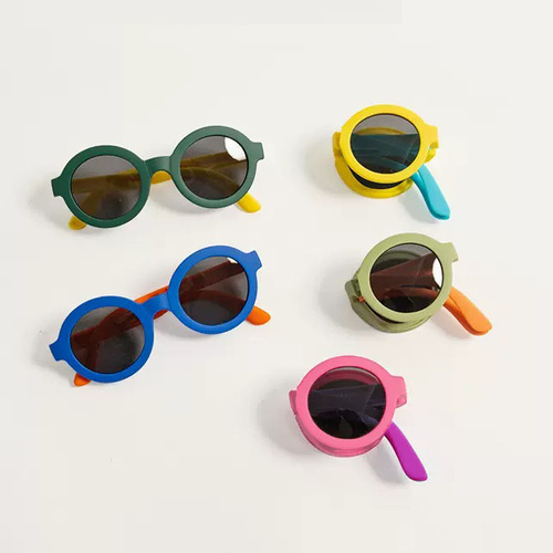Children's sunglasses summer travel sun protection round frame unisex baby sunglasses Morandi foldable sports children's glasses