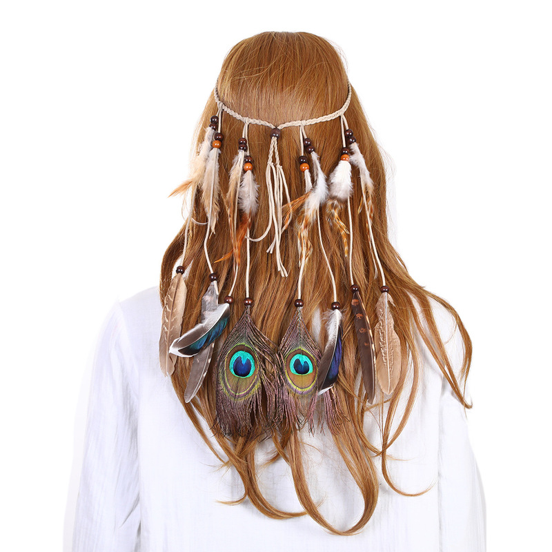 European and American Cross-Border Ethnic Style Feather Headband, Personalized Hippie Bohemian Indian Headband, Seaside Vacation Accessories