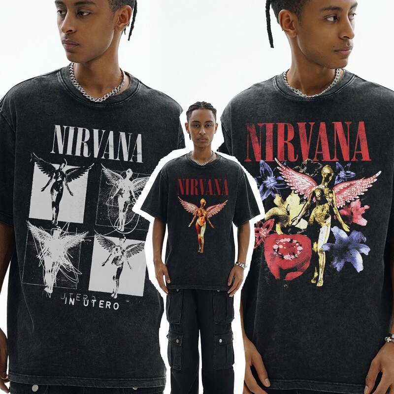 Rockabilly American Retro Short-Sleeve T-Shirt, Washed Heavy-Duty Cross-Border Print, Trendy Pure Cotton, Cross-Border Trade Trendy Brand Hot Item