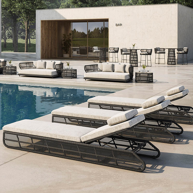 Nordic outdoor rattan chair sofa courtyard garden waterproof sunproof furniture balcony villa inn leisure rattan woven bed