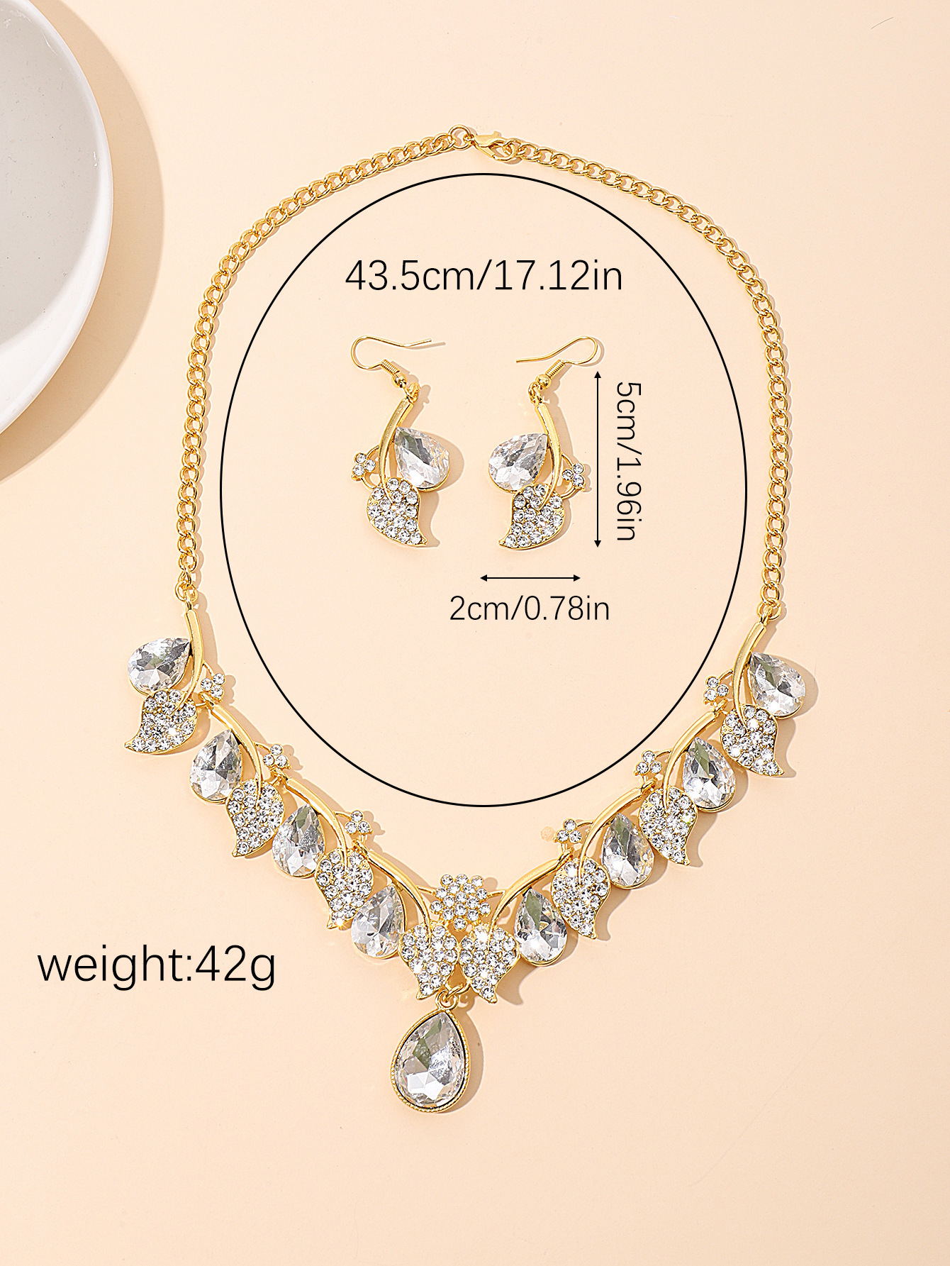 Simple Style Classic Style Leaves Rhinestone Inlay Zircon Women's Earrings Necklace display picture 8