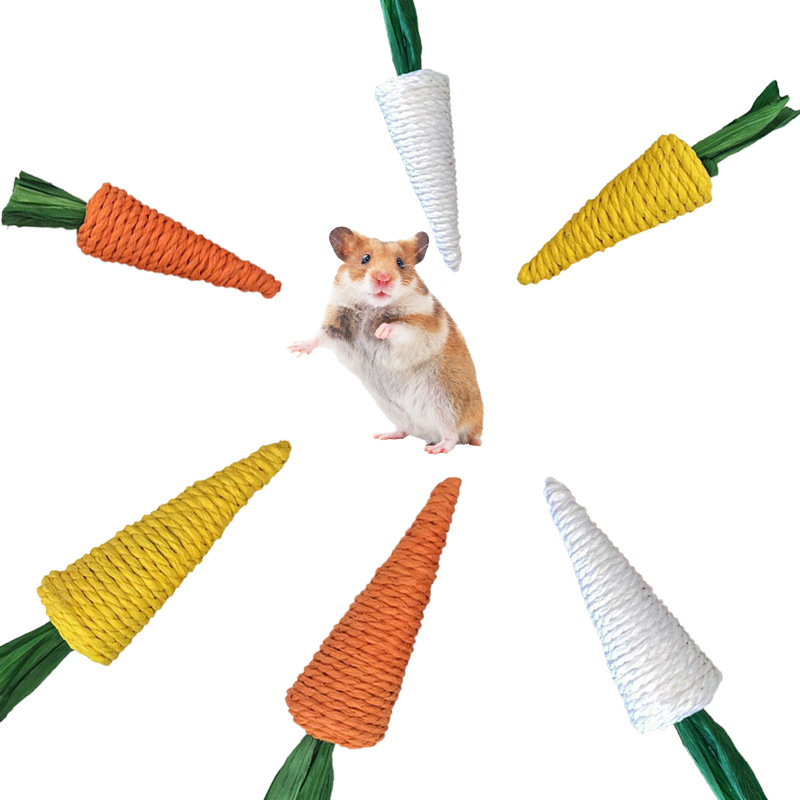 Conejo suministros para mascotas juguete tejido a mano zanahoria aliviando tapado lindo conejillo de indias creativo Totoro gato pequeño juguete