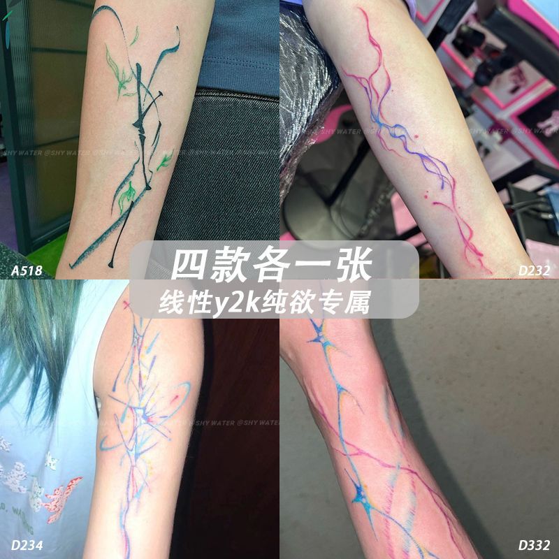 Simple Line Color Tattoo Sticker Ins Stream of Consciousness Lasting Sexy Arm National Style Art Fresh, Realistic and Natural