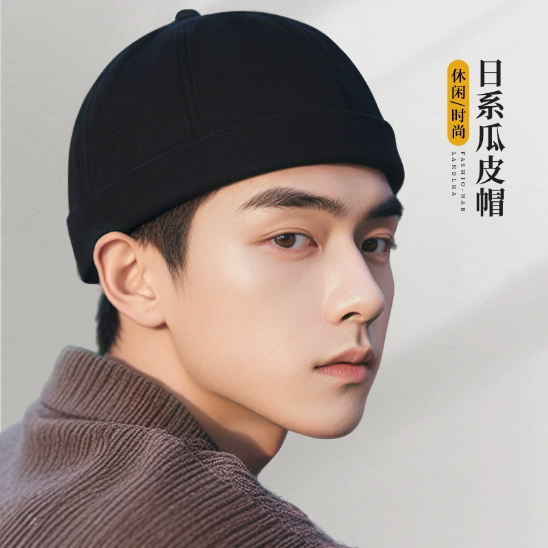 Шляпа из кожи дыни в японском стиле, новая круглая верхняя всесезонная женская американская шляпа из чистого хлопка без поля в стиле ретро, ​​красивая мужская большая голова