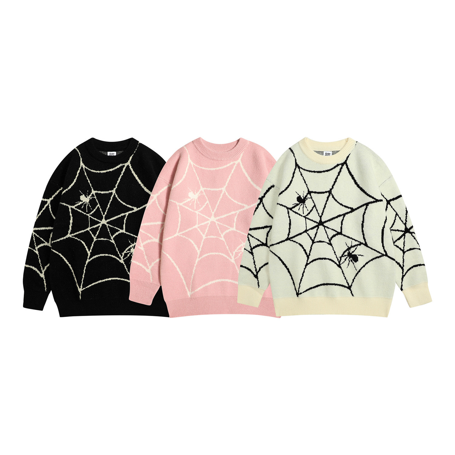 Herrenbekleidung Spinnendesign Rundhals Street Cool Pullover Trendy Gleicher lockerer Harajuku Pullover_voghion.com