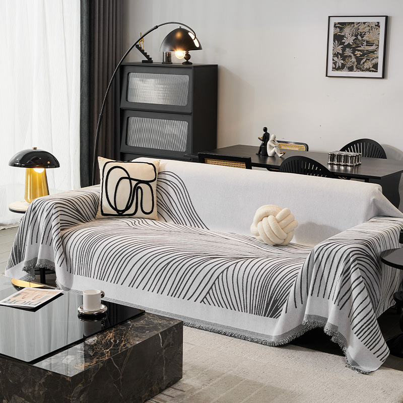 Toalla de sofá de línea de chenilla, moderno, simple, de alta gama, cojín de sofá de cubierta completa, cubierta de sofá resistente al desgaste disponible de doble cara
