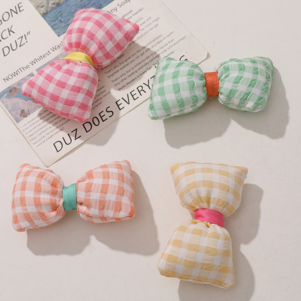 小清新甜美簡約格子款充棉蝴蝶結DIY手工手機殼髮飾服裝襪子配件