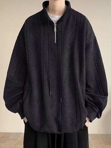 Pure Color Zip-Up Hooded Sweatshirt for Men - Spring and Autumn Season, Japanese Retro Streetwear Brand, Loose Fit Couple Floral Print Jacket