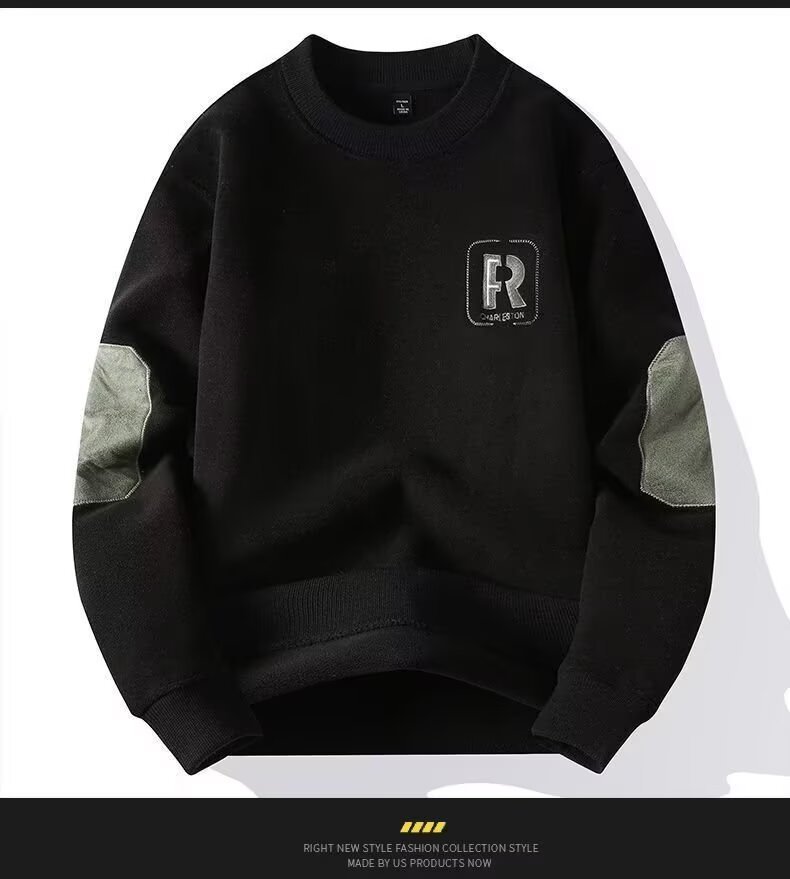 Herren-Fleece-Sweatshirt mit doppelter Lage – Retro-inspirierter Rundhalspullover (Schwarz/Grün/Anthrazit/Khaki, M-3XL)_voghion.com